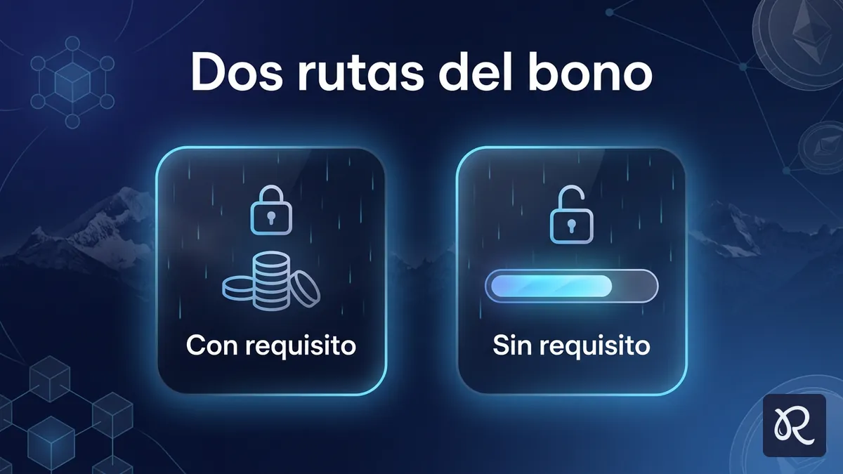 Comparación visual de las dos rutas del bono de Rainbet: con requisito de apuesta y sin requisito