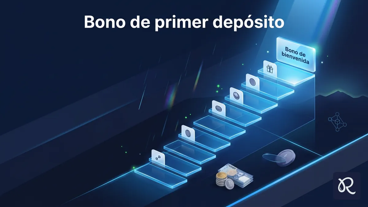 Escalera de luz celeste representando el bono de primer depósito en Rainbet Chile