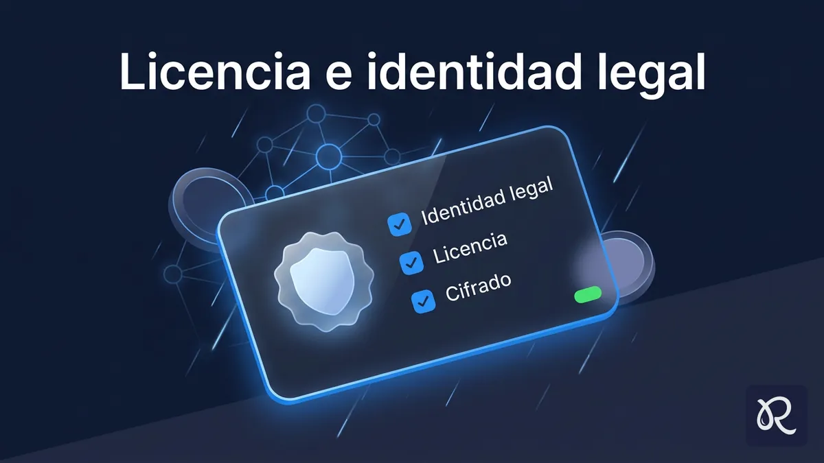 Mockup con checklist de identidad legal, licencia y cifrado usados para verificar Rainbet