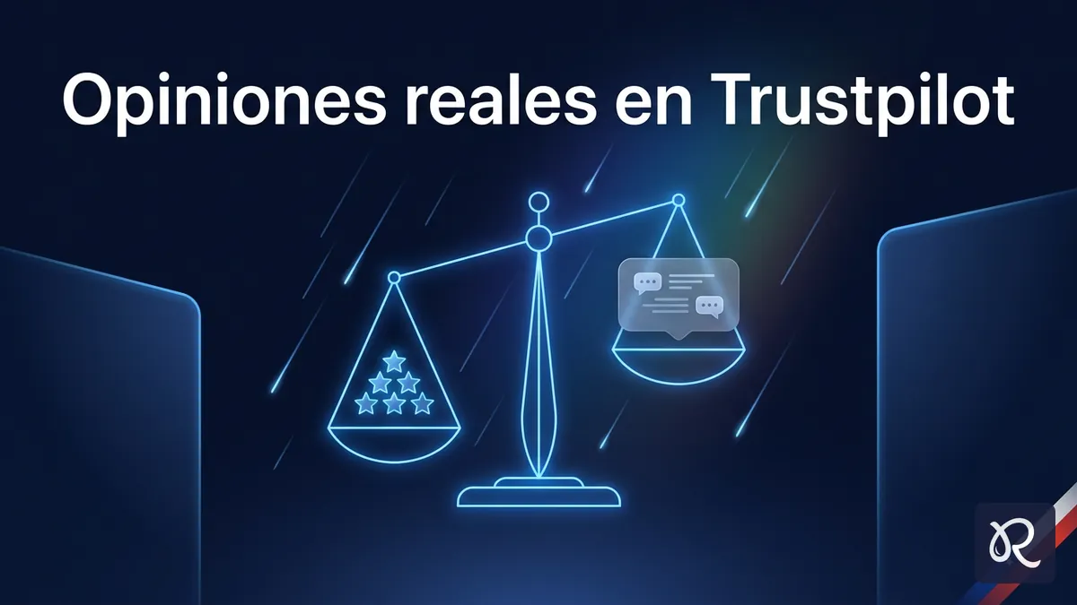 Balanza simbólica que representa las calificaciones y reseñas reales de Rainbet en Trustpilot