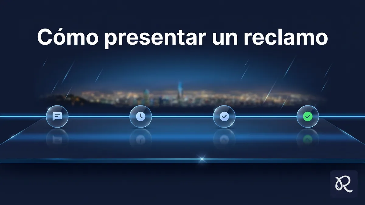 Línea de tiempo con los pasos para presentar un reclamo o queja ante Rainbet en Chile